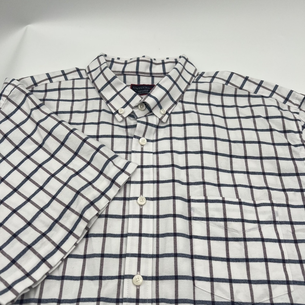 Untuckit Button Down Checkered Shirt Mens 3XL White Preppy Business Pocket SS